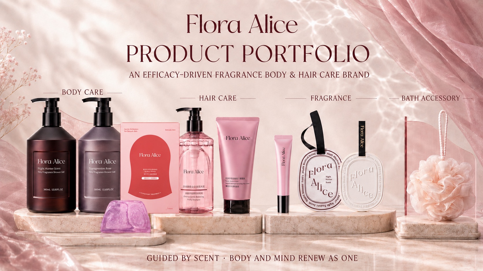 Flora Alice 2026 product portfolio across body care, hair care, fragrance and bath accessories